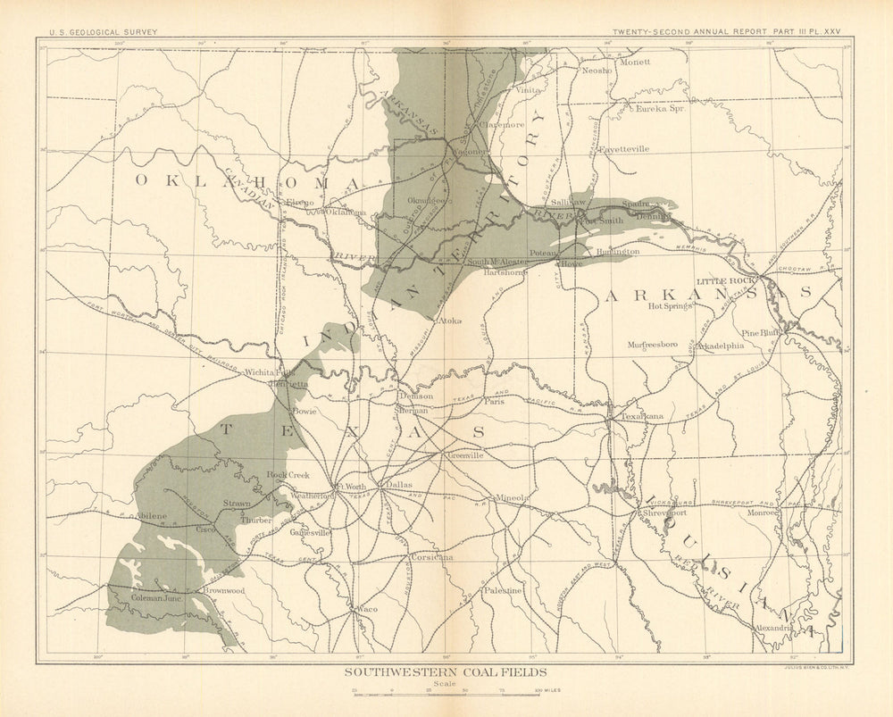 Southwestern coal fields. Oklahoma & Texas. US Geological Survey 1902 old map