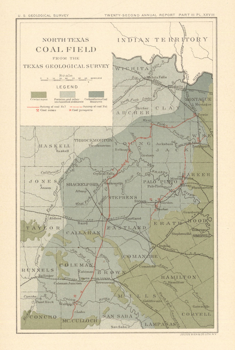 North Texas coal field. Texas Geological Survey. Forth Worth Oil Basin 1902 map