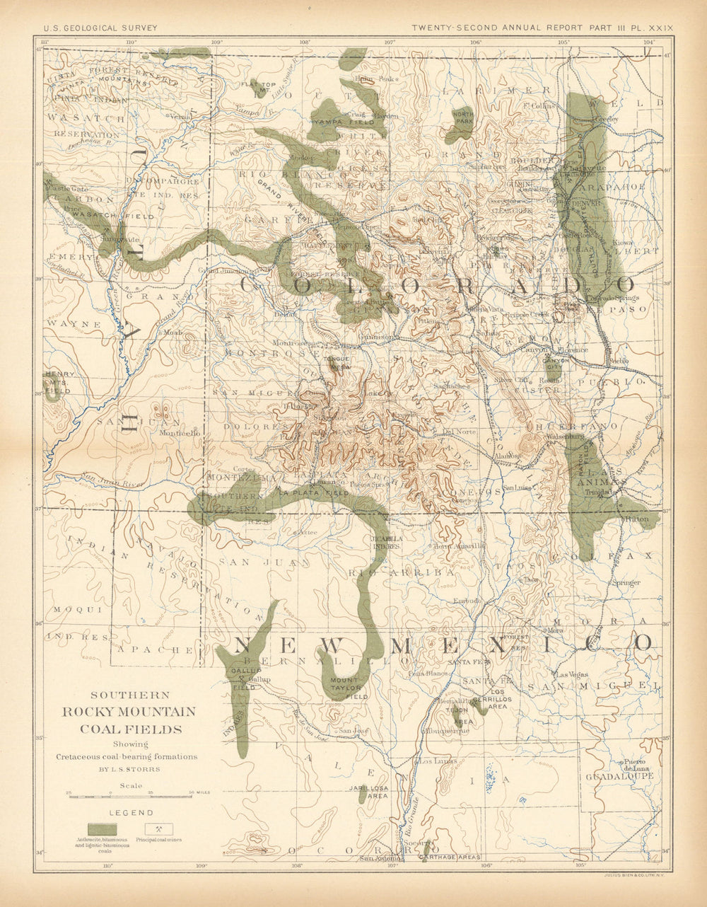 Southern Rocky Mountain coal fields. Colorado New Mexico. USGS 1902 old map