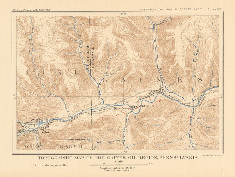 Gaines Oil Region topographic map, Pennsylvania. US Geological Survey 1902