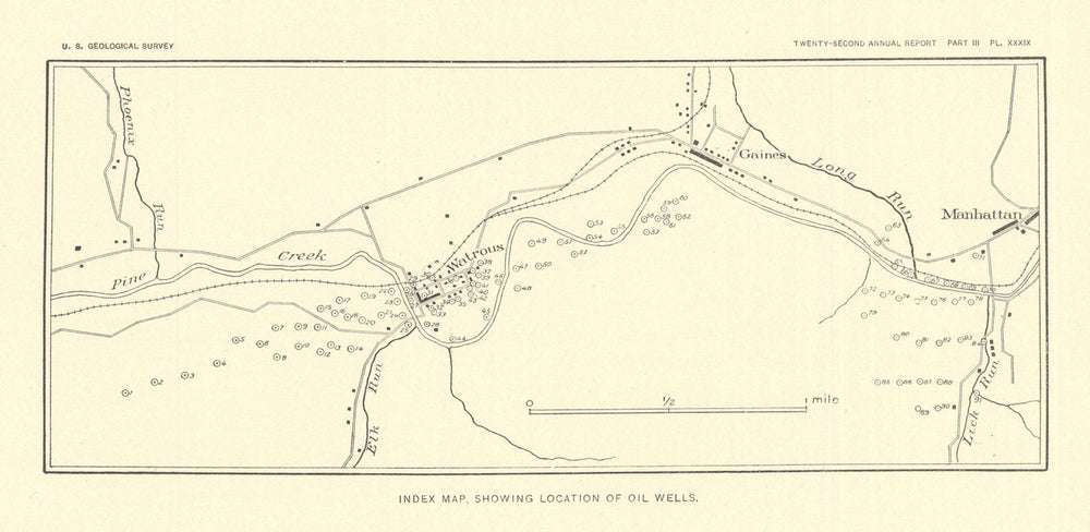 Gaines oil wells index map. Pennsylvania. US Geological Survey 1902 old