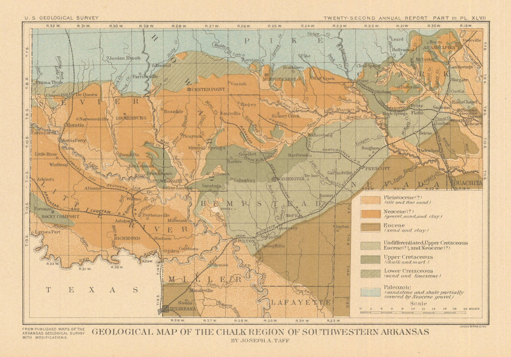 Southwestern Arkansas chalk region geological map. US Geological Survey 1902