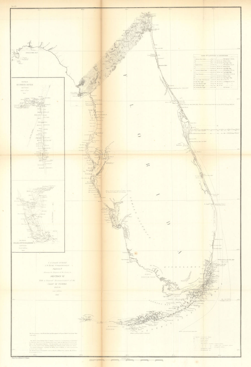 US Coast Survey §VI Florida. St John's River & Charlotte Harbor. Miami 1860 map