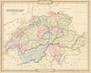 Switzerland. Decorative antique map by George Cruchley 1843 old
