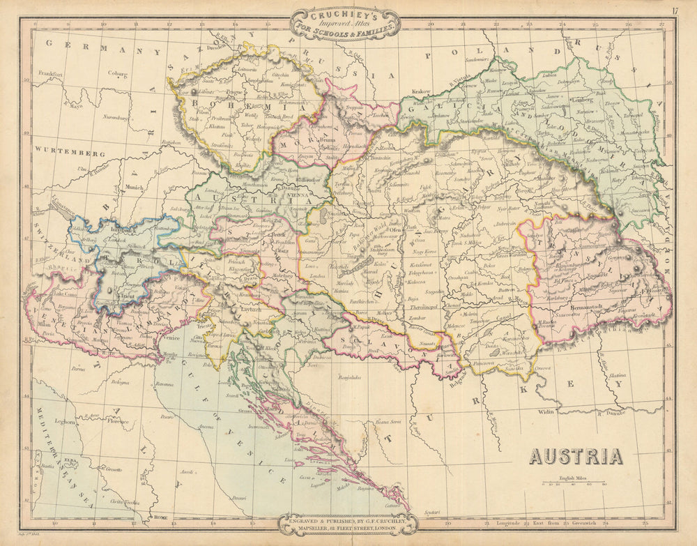 Austrian Empire. Venetian Lombardy. Antique map by George Cruchley 1843