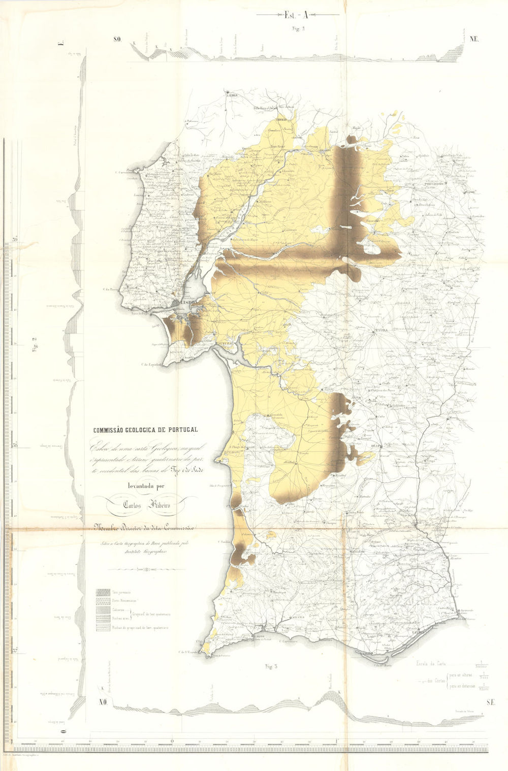 Comissão Geológica de Portugal. Tagus/Sado basin geology Carlos Ribeiro 1875 map