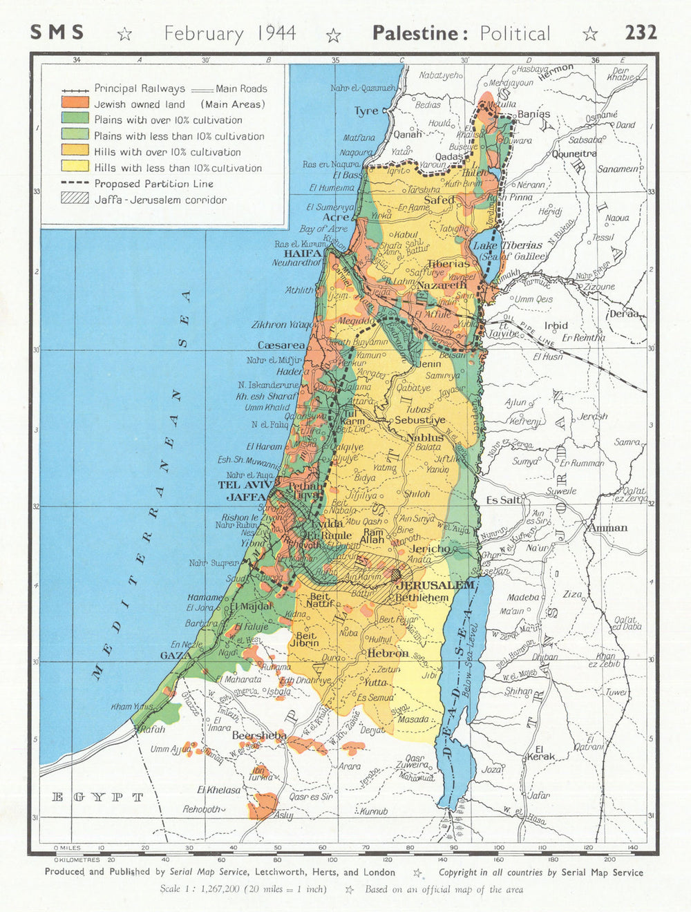 Palestine/Israel showing 1937 Peel Commission partition proposal. SMS 1944 map