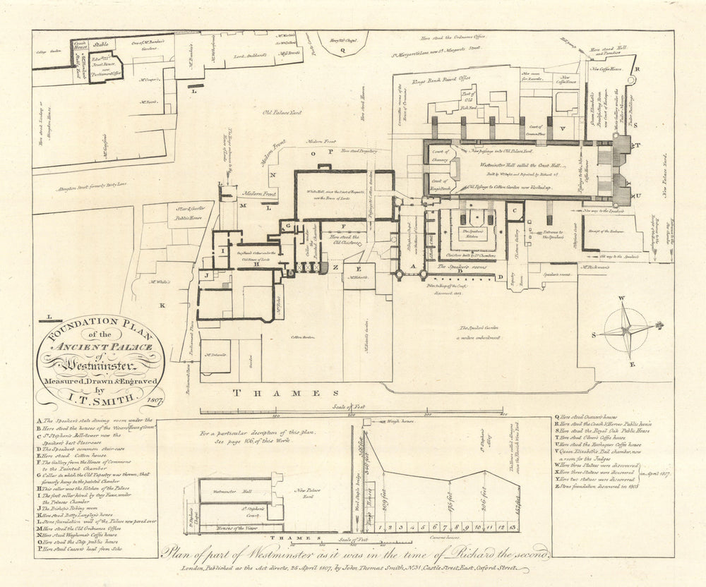 Foundation plan of the Ancient Palace of Westminster by J.T. Smith 1807 map