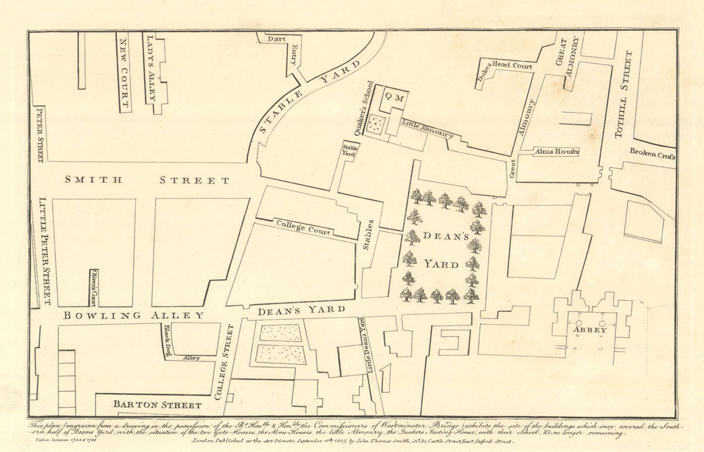 Plan of Dean's Yard, Smith Street & Westminster Abbey, 1734. J.T. Smith 1807 map