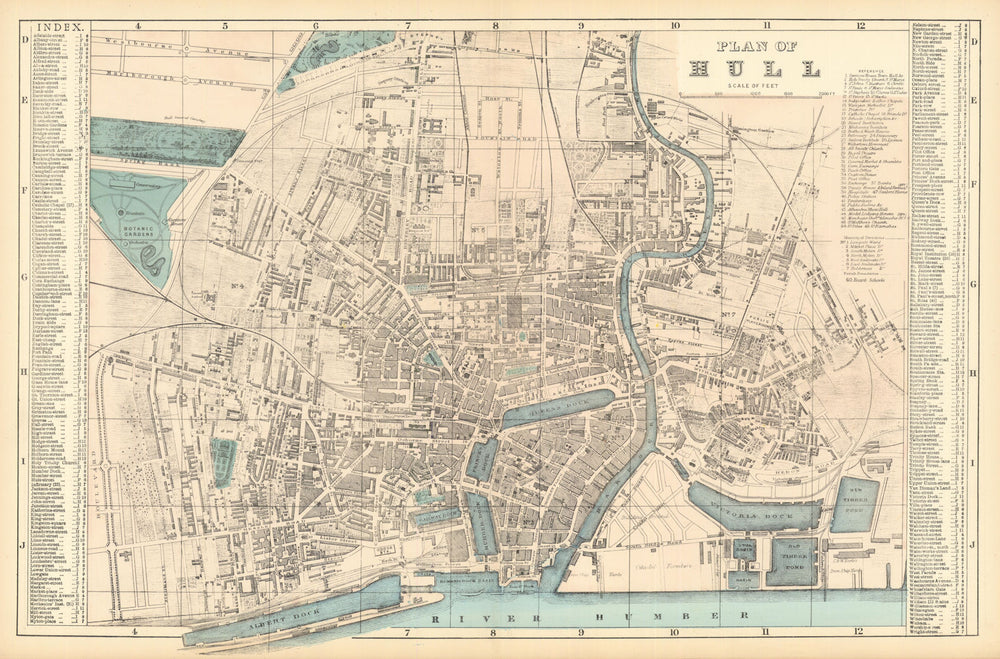 HULL Kingston Upon Hull antique town city plan by GW BACON Yorkshire 1885 map