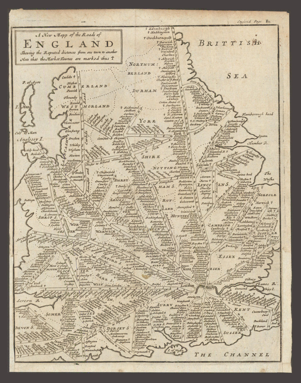 A New Mapp of the Roads of England Shewing the Reputed distances… MOLL 1711