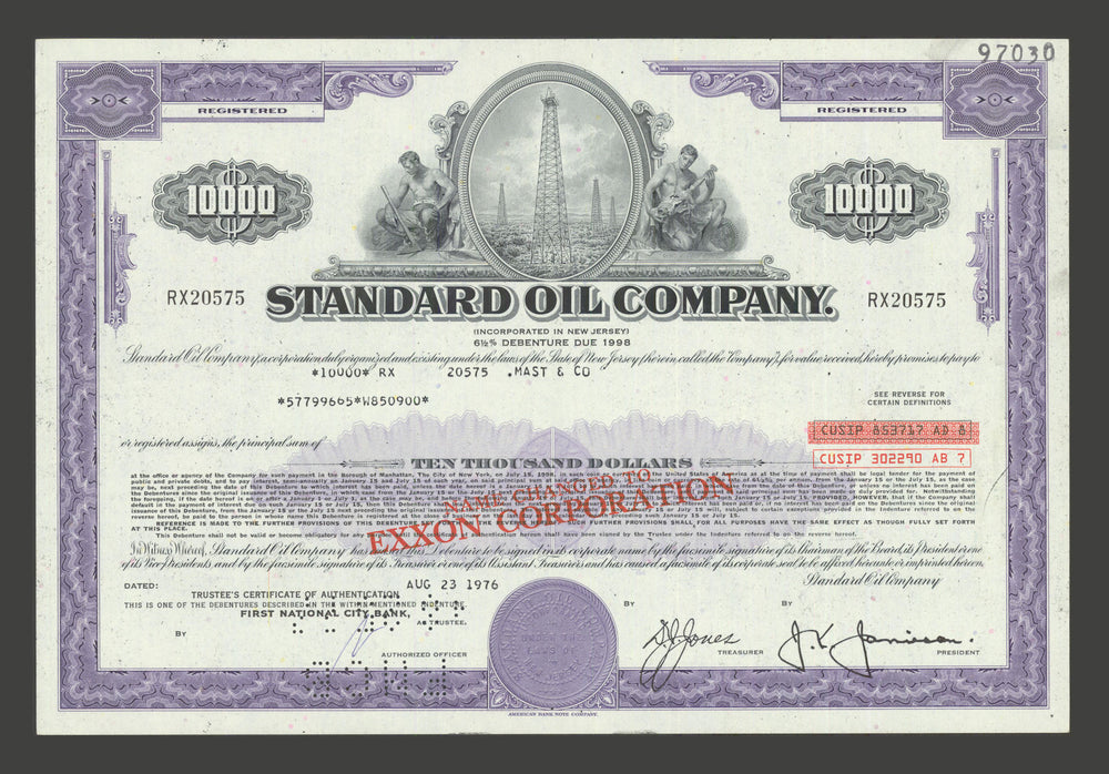Standard Oil Company $10,000 6½% Debenture Certificate due 1998. Issued 1976