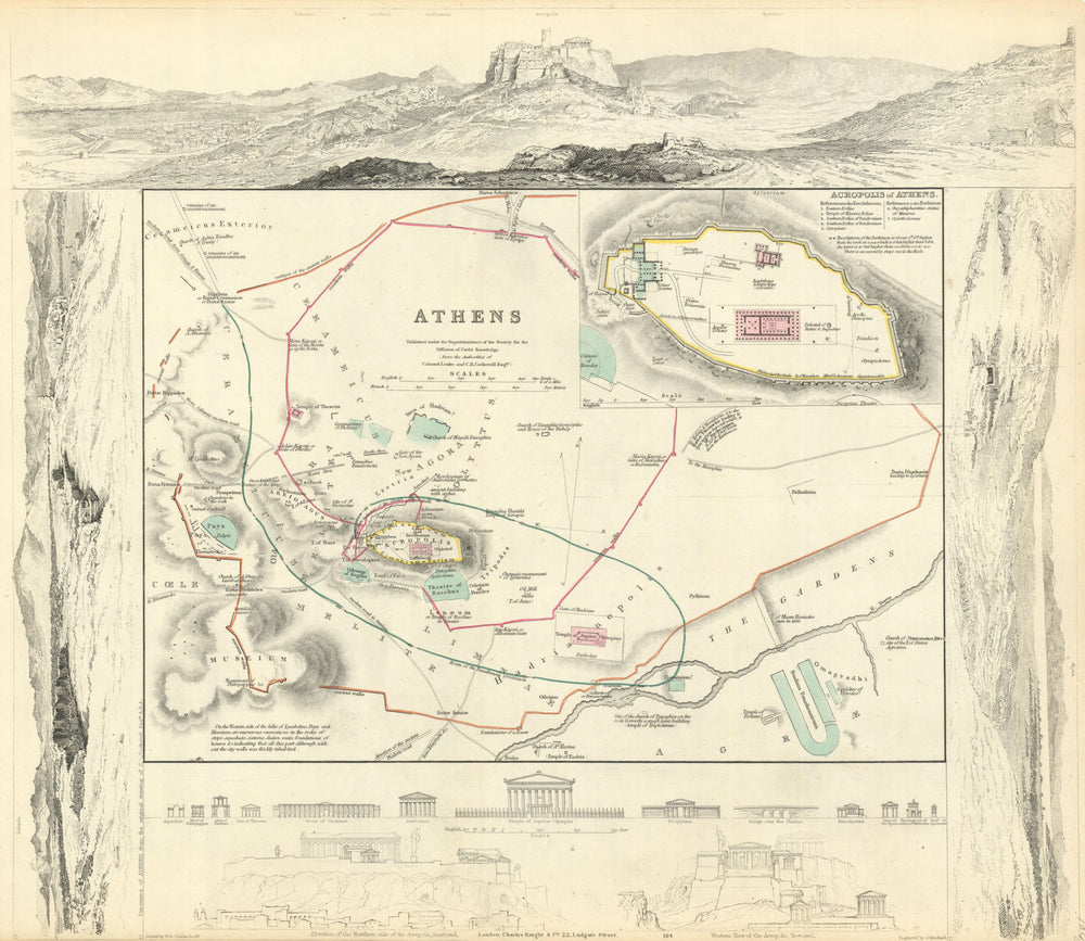 ATHENS. Αθήνα. Antique town city map plan; inset Acropolis. SDUK 1847 old