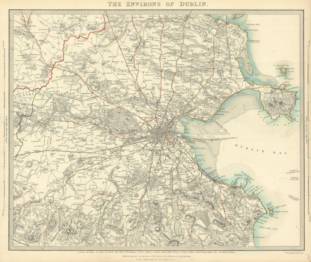 IRELAND. The environs of Dublin. Original hand colour. SDUK 1847 old map