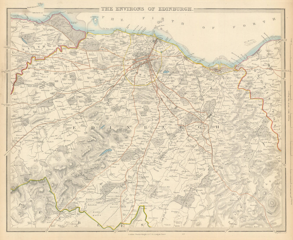 EDINBURGH & ENVIRONS. Leith Linlithgow Peebles Haddington. SDUK 1847 old map