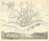 OPORTO PORTO. Antique town city map plan & panorama. Inset environs. SDUK 1847