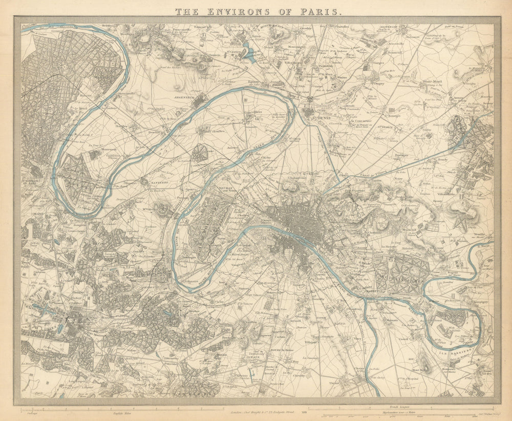 PARIS ENVIRONS. Fortifications Versailles Vincennes St Denis. SDUK 1847 map