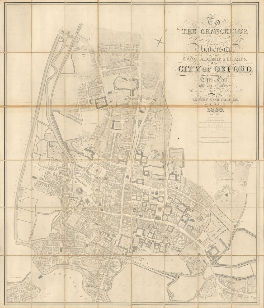 Hoggar's City of Oxford plan "To the Chancellor, Master & Scholars…" 1850 map