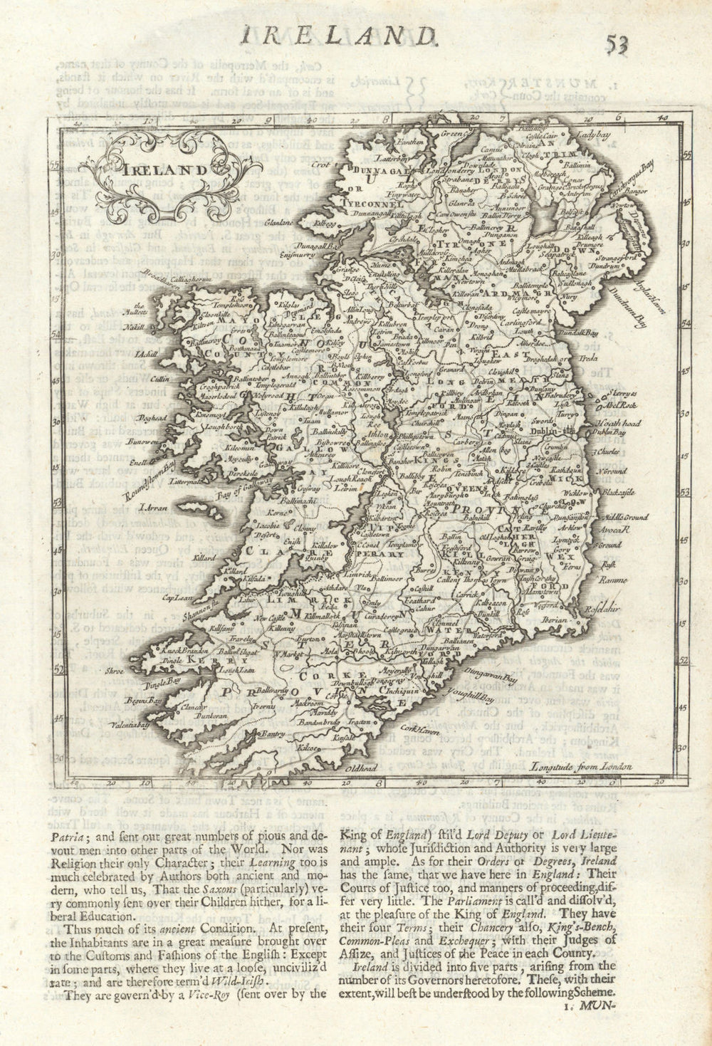 Ireland by Herman Moll 1701 old antique vintage map plan chart