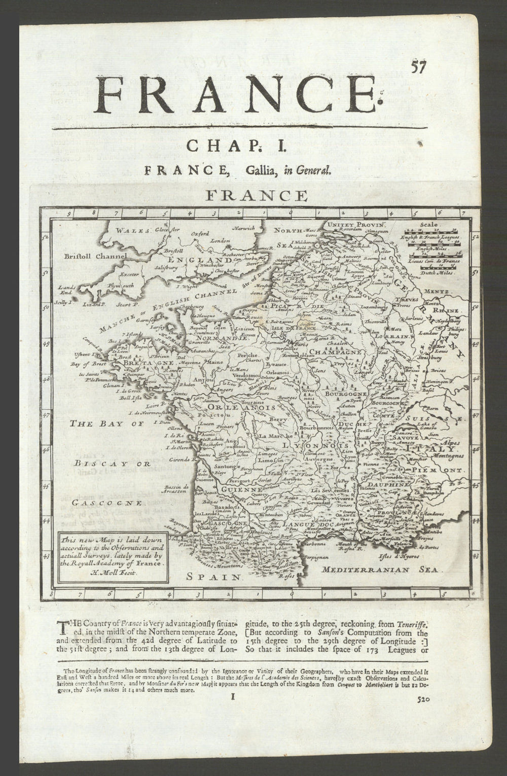 France by Herman Moll 1701 old antique vintage map plan chart