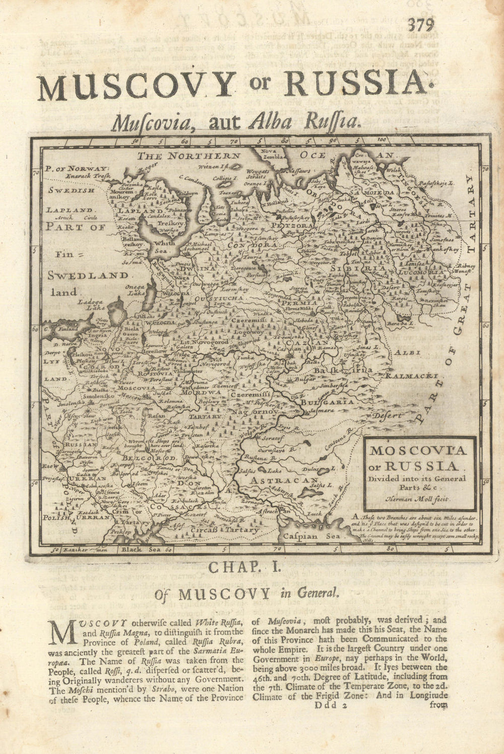 Muscovia or Russia by Herman Moll. Ukraine Belarus western Russia 1701 old map