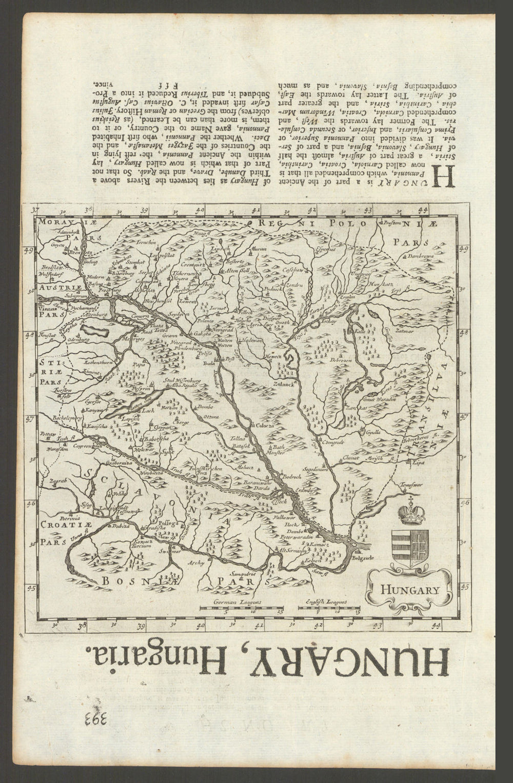Hungary by Herman Moll. The Danube from Belgrade to Vienna 1701 old map