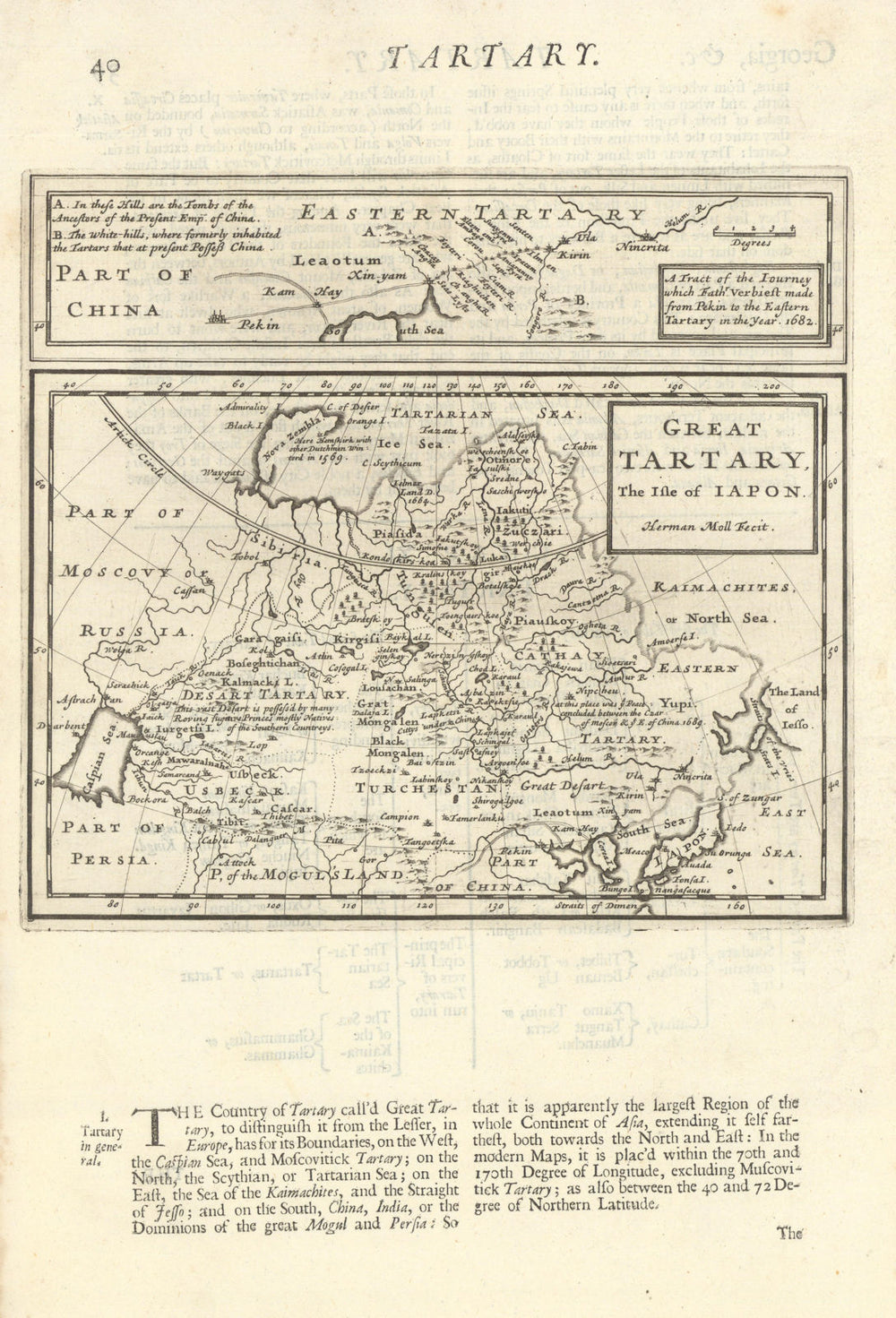 Great Tartary, the Isle of Iapon by Herman Moll. Central Asia & Japan 1701 map