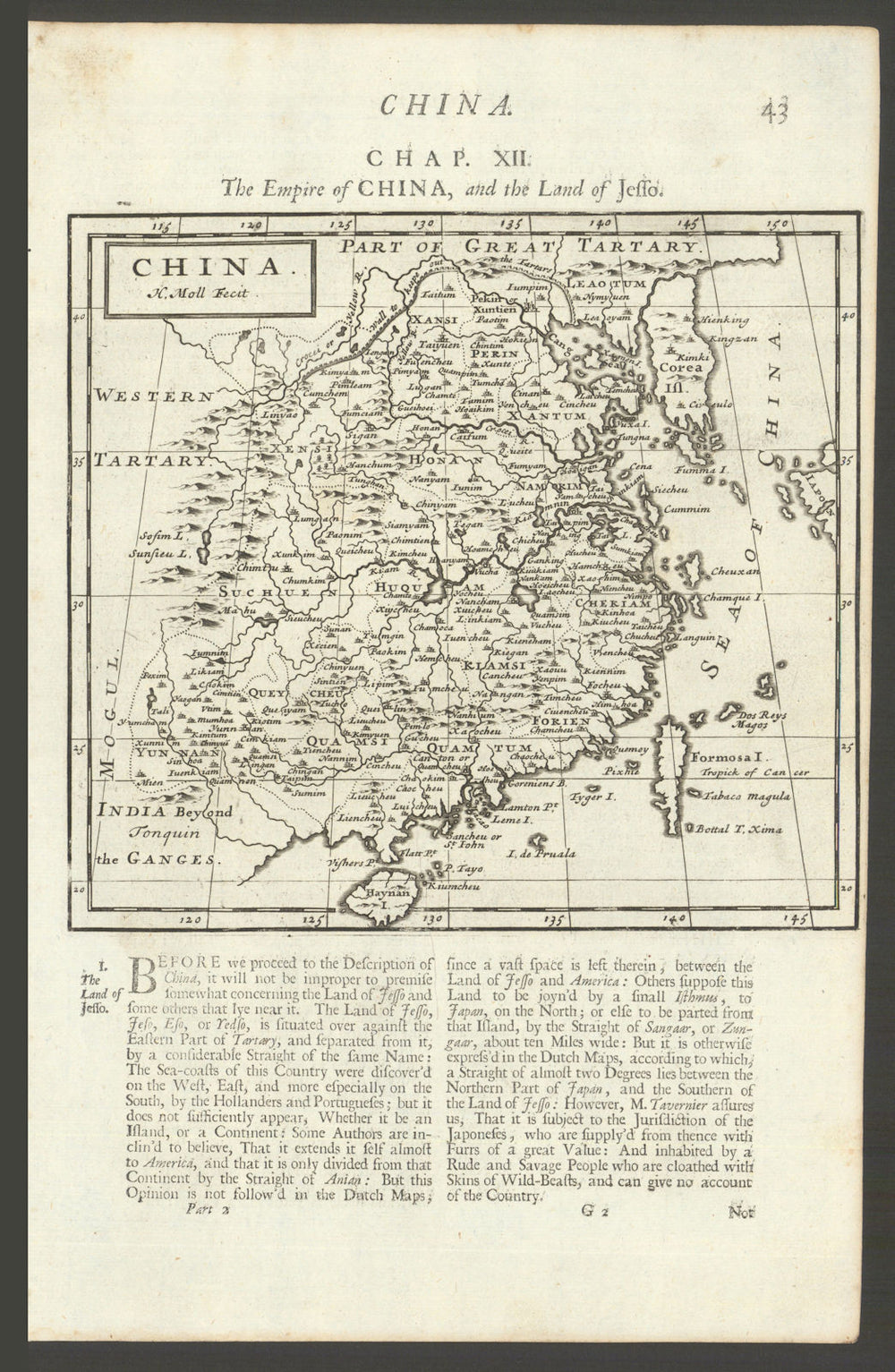 China. Great Wall. Insular Korea. "Lamton" Lantau Hong Kong. MOLL 1701 old map