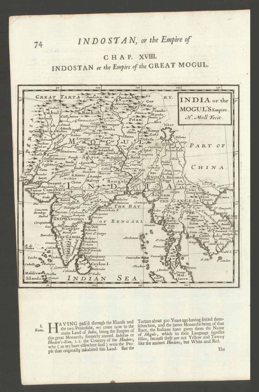 India or the Mogul's Empire. South Asia Indochina Mughal Empire. MOLL 1701 map