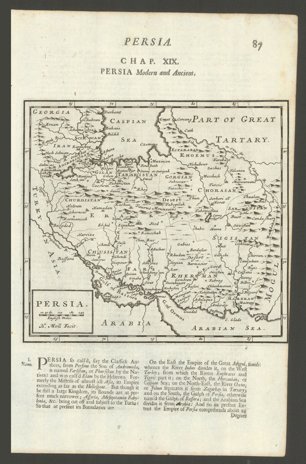 Persia by Herman Moll. Iran Azerbaijan Armenia Kurdistan 1701 old antique map