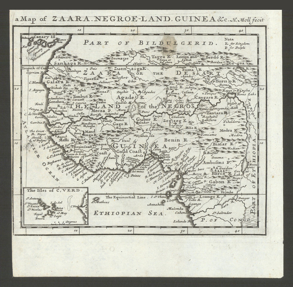 Map of Zaara. Negroe-land. Guinea &c. by Herman Moll. West Africa 1701 old