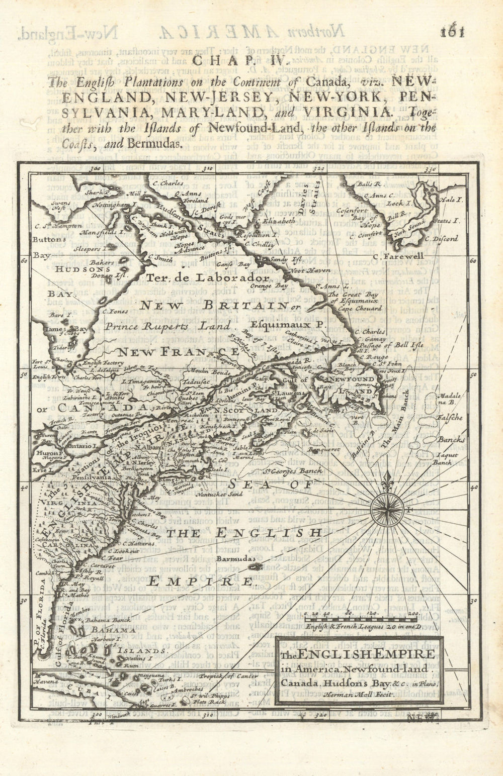 The English Empire in America, Newfound-land, Canada, Hudsons Bay. MOLL 1701 map