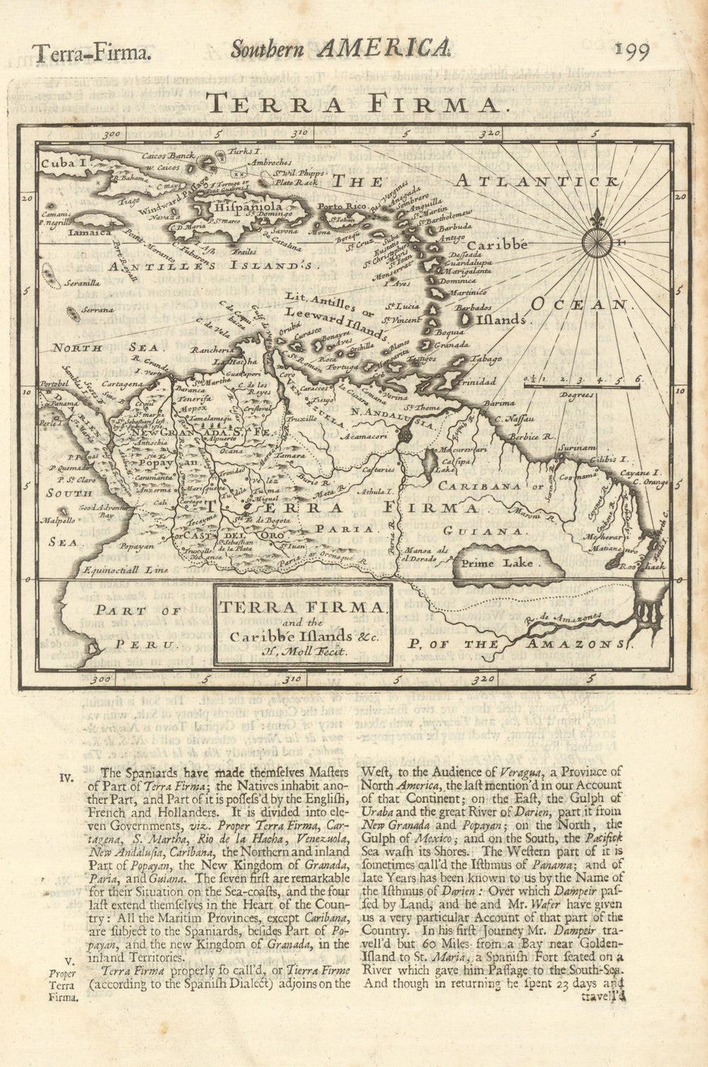 Terra Firma & Caribbé Islands. South America Caribbean. El Dorado. MOLL 1701 map