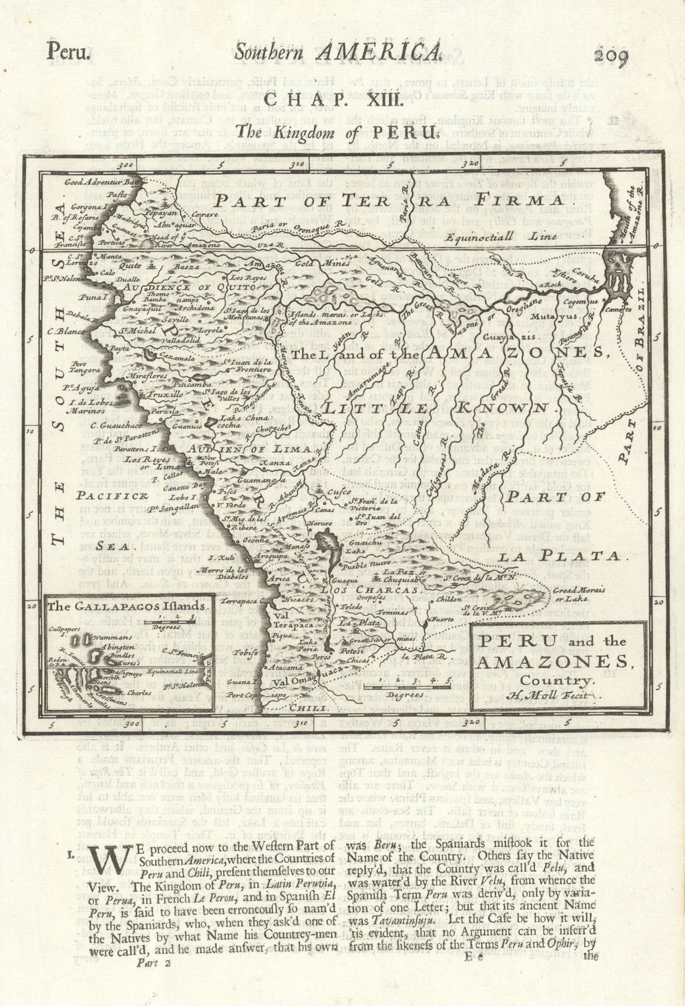 Peru and the Amazones Country by Herman Moll. Ecuador Amazonia Bolivia 1701 map