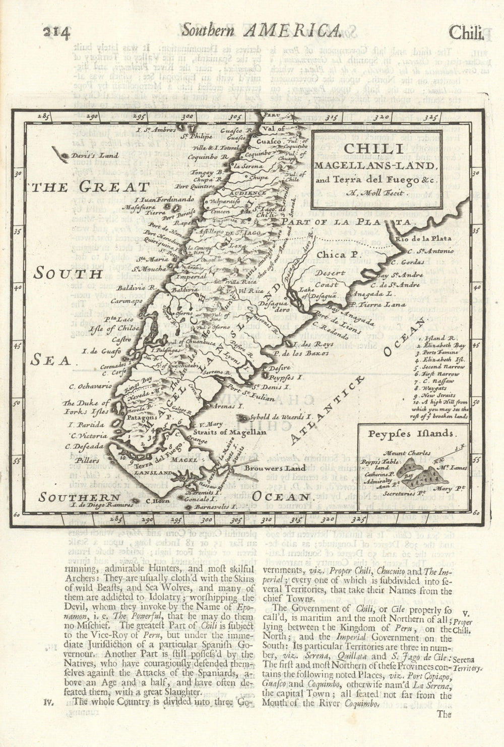 Chili, Magellans-land & Terra del Fuego. Chile Argentina Patagonia MOLL 1701 map