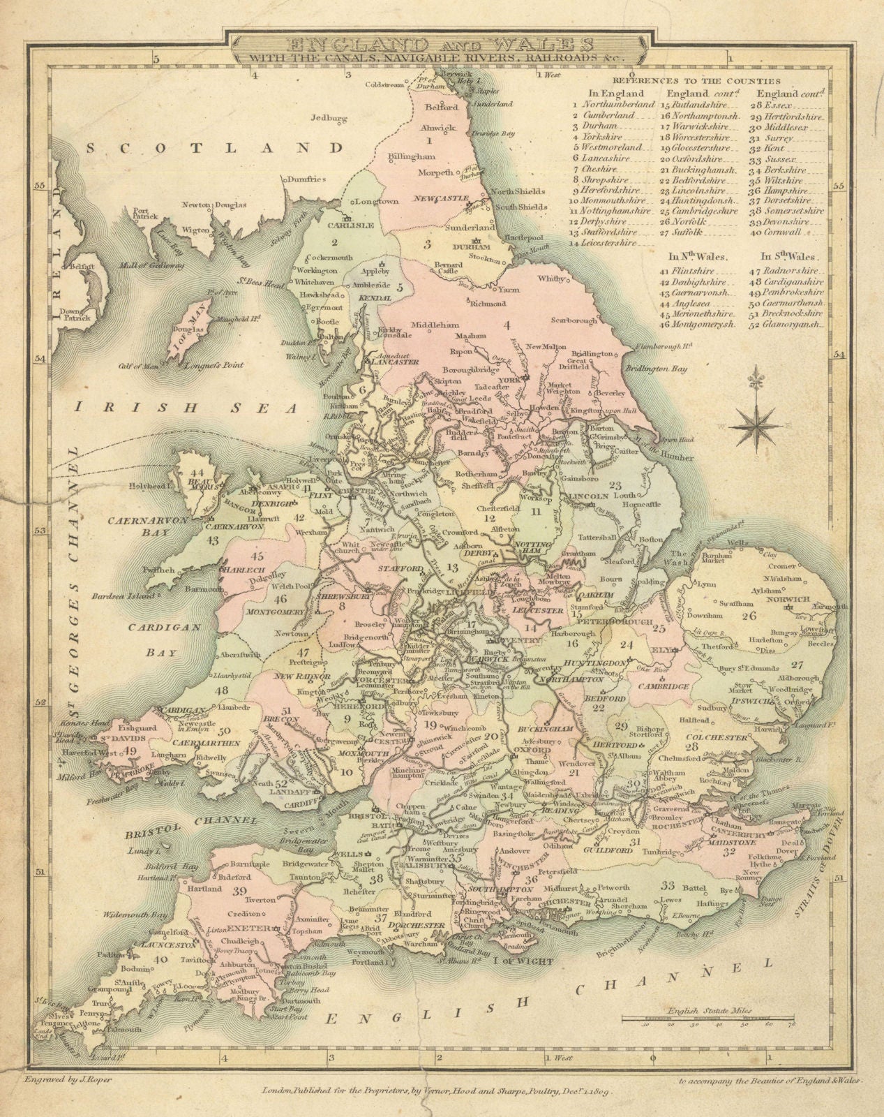 England & Wales with the canals, navigable rivers, railroads COLE/ROPER ...