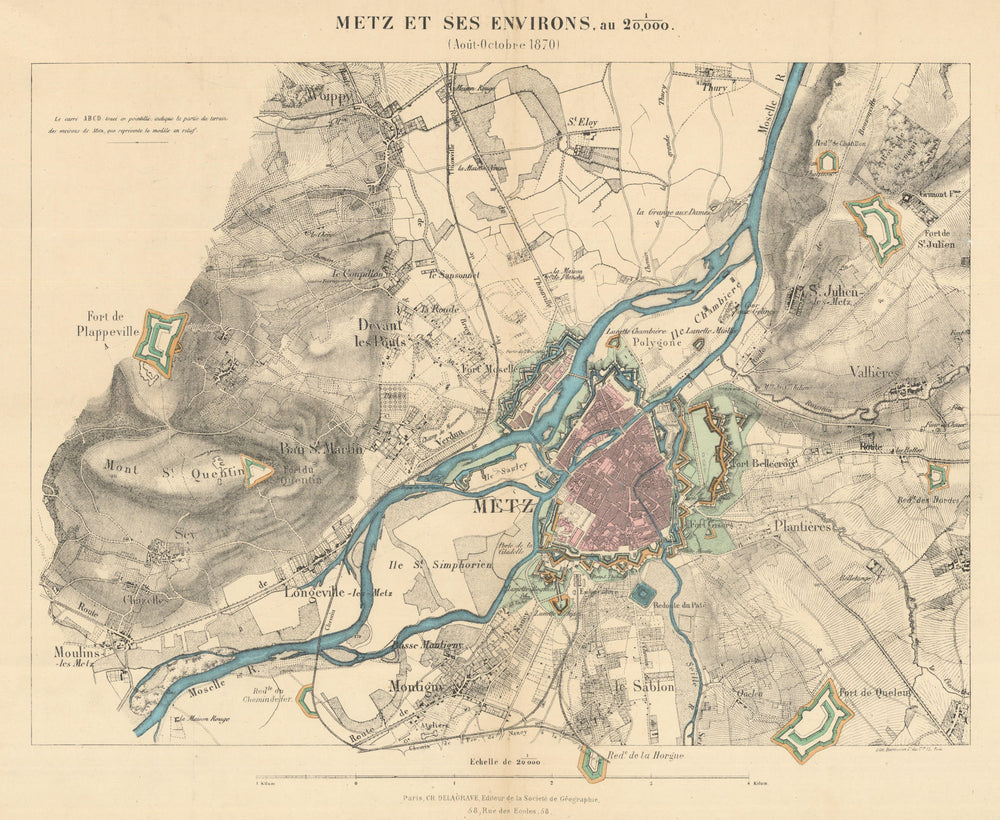 Metz et ses Environs Août-Octobre 1870. Franco-Prussian War city plan 1870 map