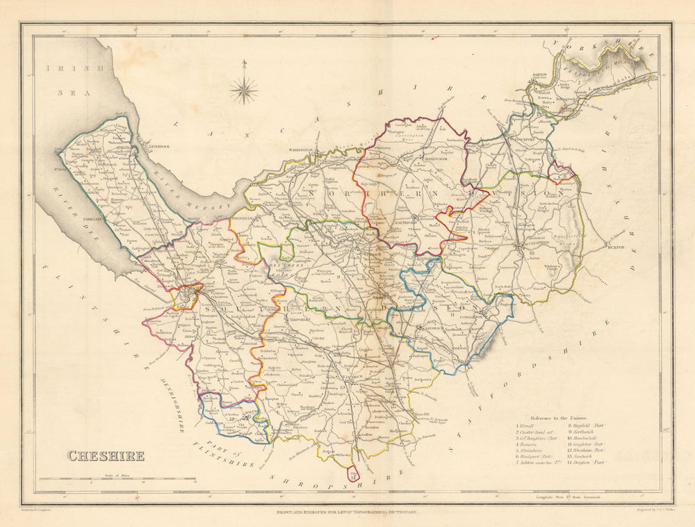 Antique county map of CHESHIRE by Creighton & Walker for Lewis c1840 old