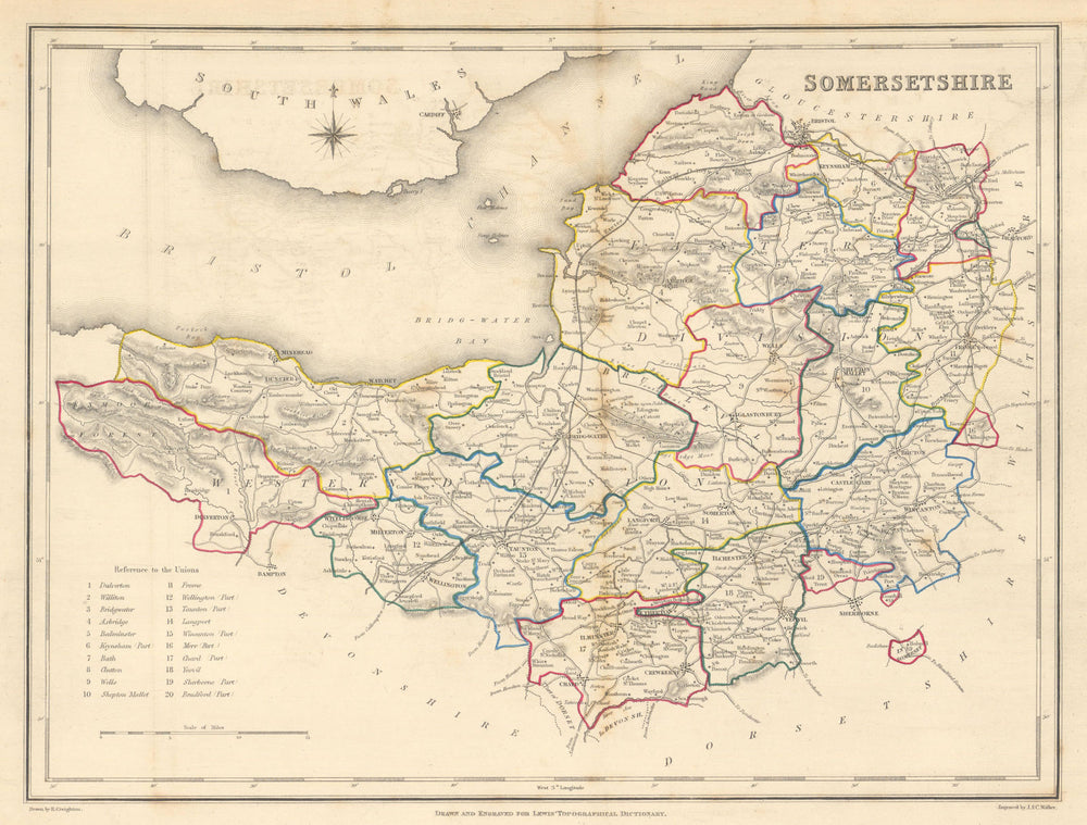 Antique county map of SOMERSETSHIRE by Creighton & Walker for Lewis c1840