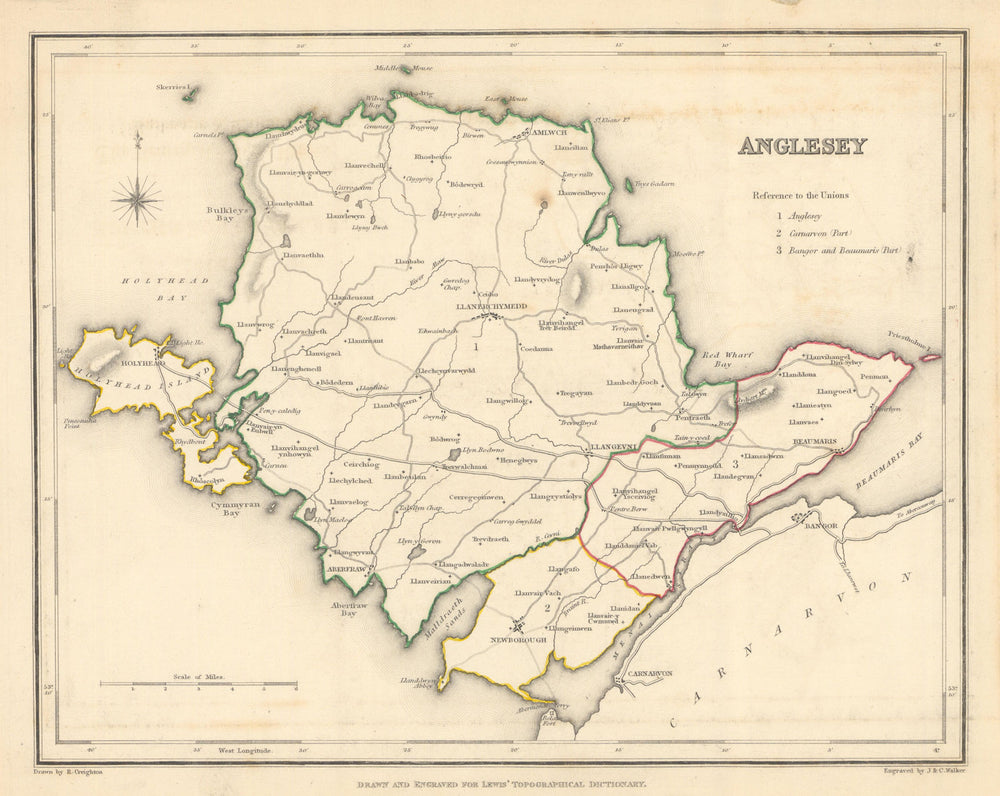 Antique county map of ANGLESEY by Creighton & Walker for Lewis c1840 old