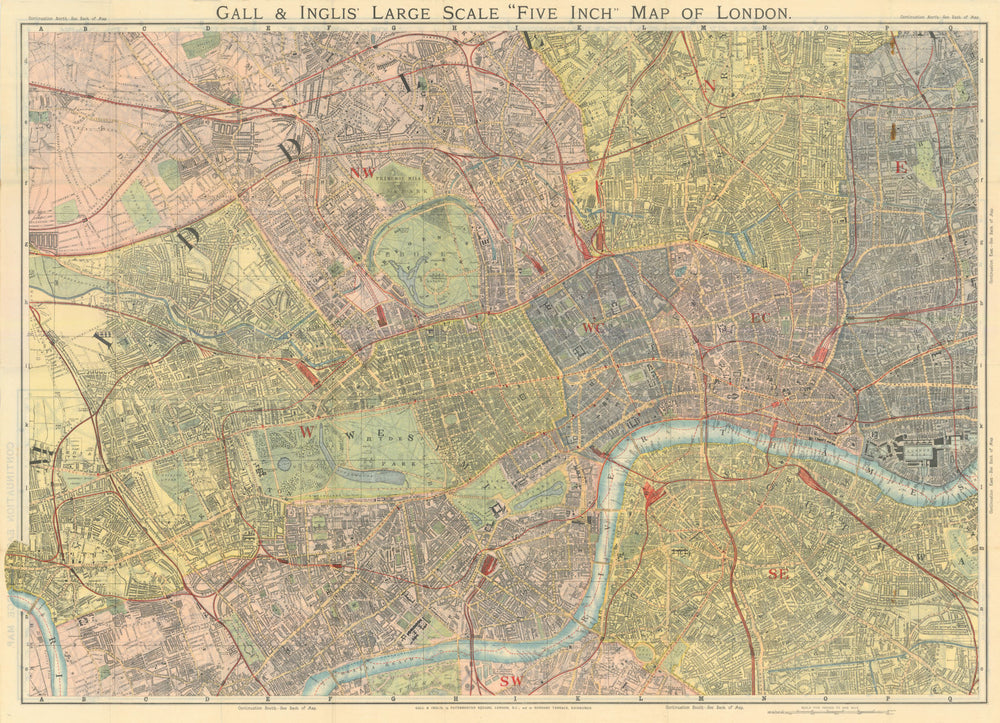 Gall & Inglis' Large Scale "Five inch" map of London 75x103cm c1900 old