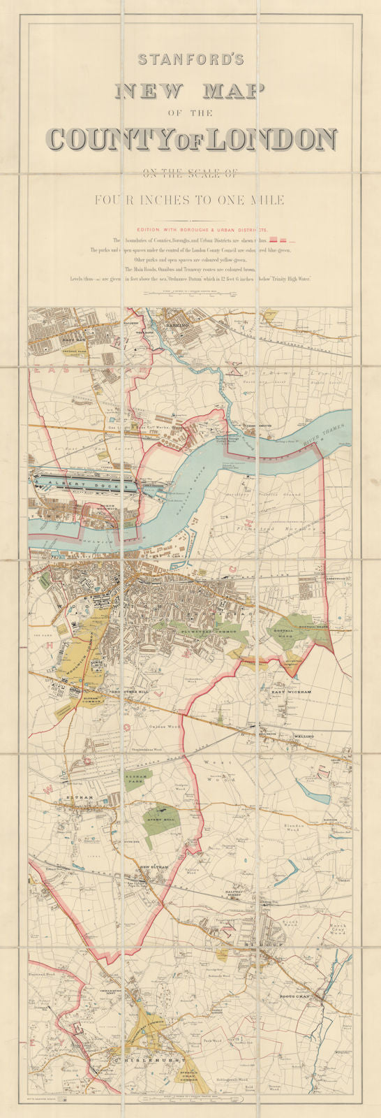 Stanford's New Map of the County of London—East. Woolwich Barking. 140x47cm 1907
