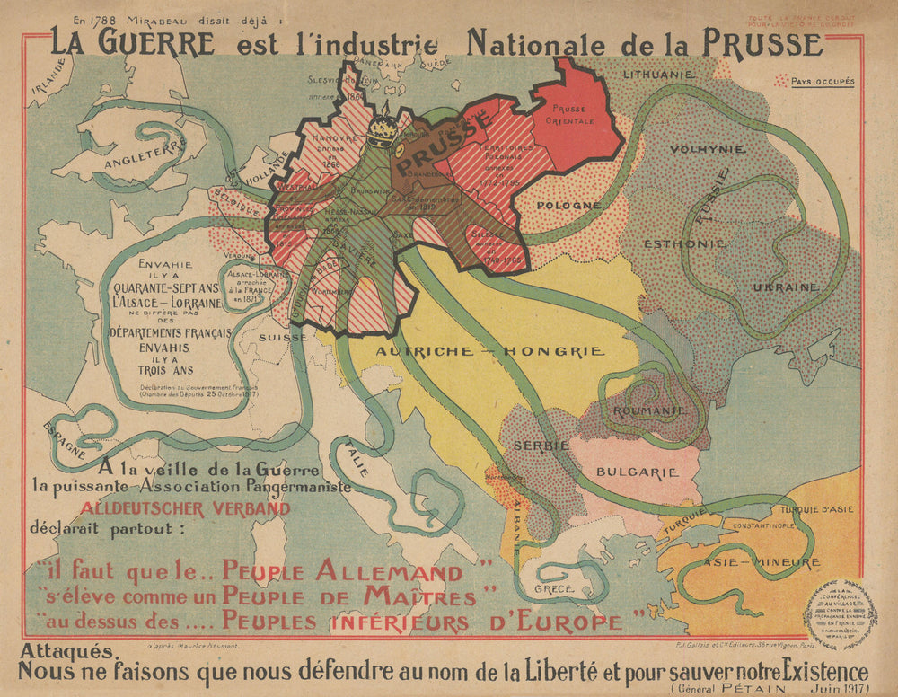 La guerre est l’industrie nationale de la Prusse WW1 propaganda map Neumont 1917