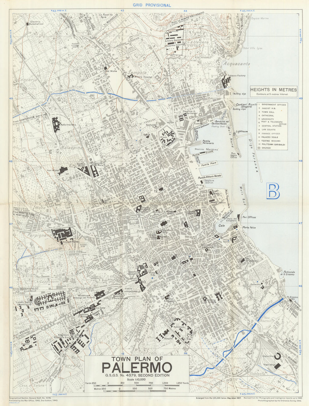 Town Plan of Palermo—GSGS Secret WW2 British military occupation map. June 1943