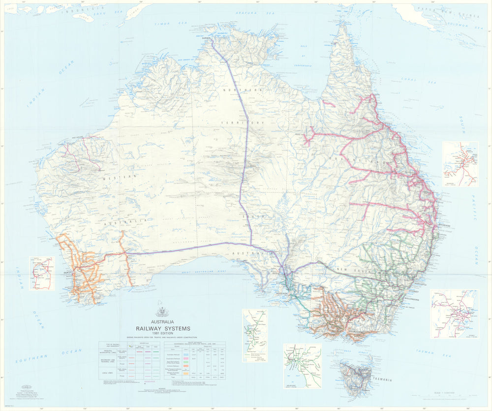 Australia—Railway Systems. Shows Adelaide-Darwin under construction 1981 map