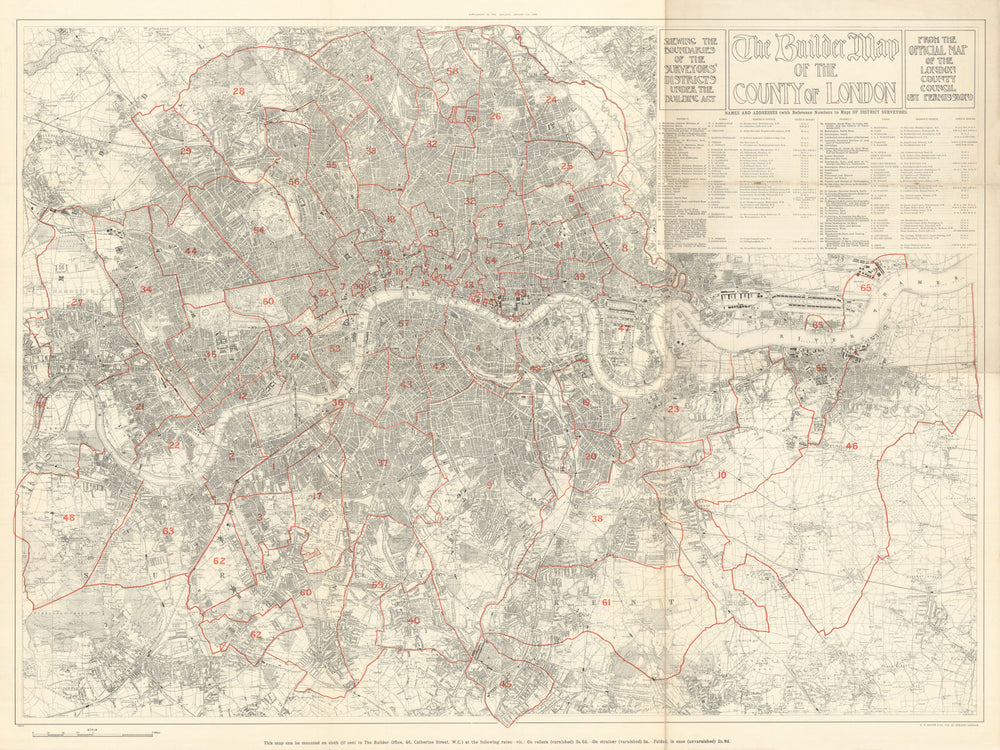 The Builder Map of the County of London. Surveyors' Districts. George Bacon 1899