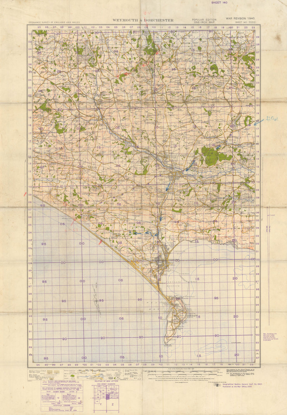 Weymouth & Dorchester GSGS pre-D-Day US Army marshalling annotations? c1944 map
