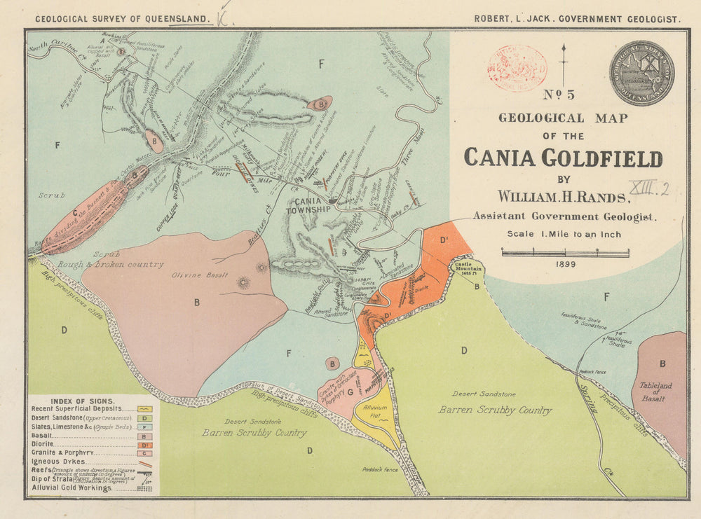 Cania Goldfield—Geological Survey of Queensland—William Rands 1899 map