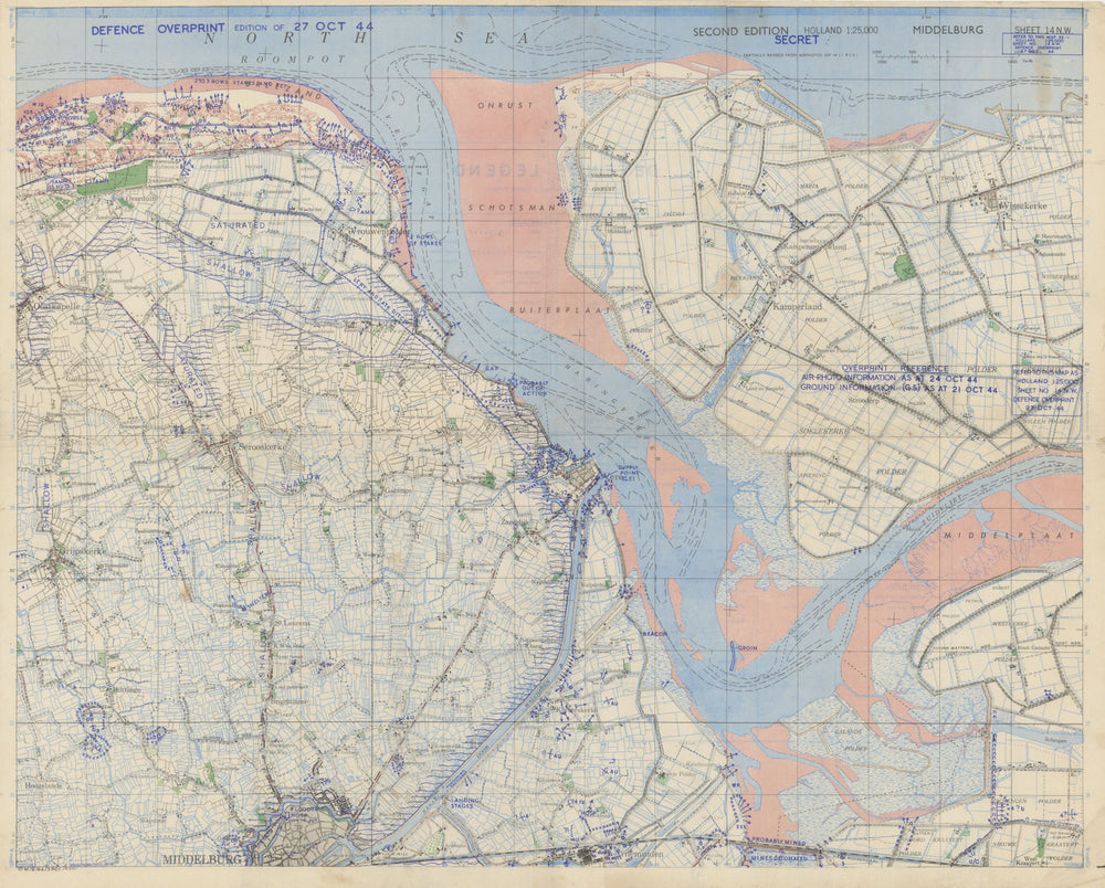 WW2 Walcheren assault—Secret—Defence Overprint—Operation Infatuate Oct 1944 map