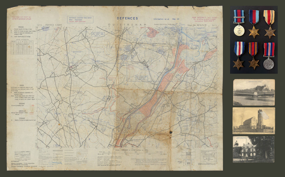 Operational D-Day map+medals—Pegasus Bridge veteran Stan Taylor 7 Para Btn 1944